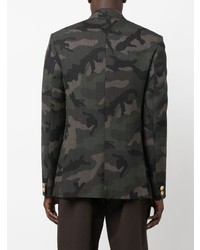 Мужской темно-зеленый двубортный пиджак с камуфляжным принтом от Valentino