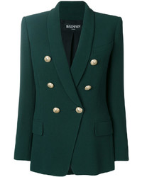 Женский темно-зеленый двубортный пиджак от Balmain