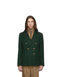 Мужской темно-зеленый двубортный пиджак от Gucci