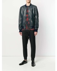 Мужской темно-зеленый кожаный бомбер от Dolce & Gabbana