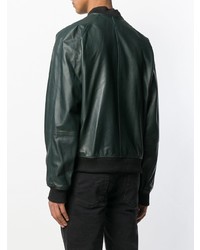 Мужской темно-зеленый кожаный бомбер от Diesel