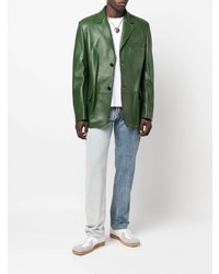 Мужской темно-зеленый кожаный пиджак от Marni