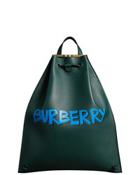 Мужской темно-зеленый кожаный рюкзак с принтом от Burberry