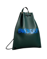 Мужской темно-зеленый кожаный рюкзак с принтом от Burberry