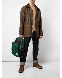 Мужской темно-зеленый кожаный рюкзак от Master Piece