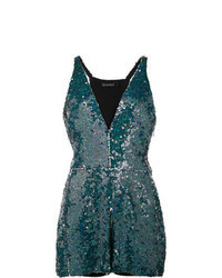 Темно-зеленый комбинезон с шортами с пайетками