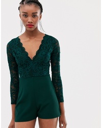 Темно-зеленый кружевной комбинезон с шортами от New Look