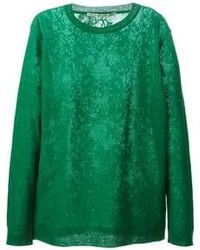 Темно-зеленый кружевной свитер