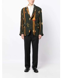 Мужской темно-зеленый льняной пиджак с принтом от Uma Wang