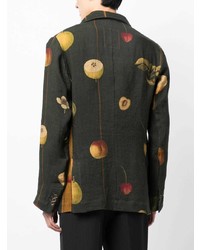 Мужской темно-зеленый льняной пиджак с принтом от Uma Wang