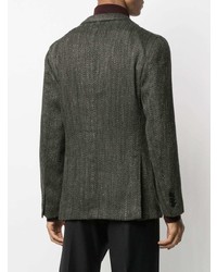 Мужской темно-зеленый льняной пиджак с узором "в ёлочку" от Boglioli