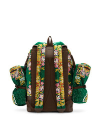 Мужской темно-зеленый рюкзак из плотной ткани с цветочным принтом от Gucci