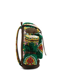 Мужской темно-зеленый рюкзак из плотной ткани с цветочным принтом от Gucci