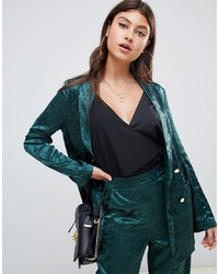 Женский темно-зеленый сатиновый двубортный пиджак от PrettyLittleThing