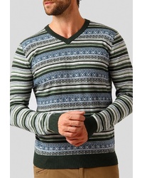 Мужской темно-зеленый свитер с v-образным вырезом с жаккардовым узором от FiNN FLARE