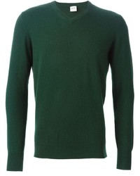Мужской темно-зеленый свитер с v-образным вырезом от Aspesi