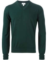 Мужской темно-зеленый свитер с v-образным вырезом от Brioni