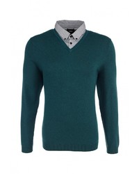 Мужской темно-зеленый свитер с v-образным вырезом от Burton Menswear London