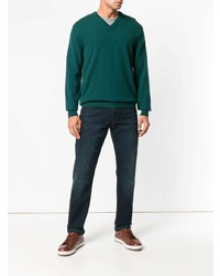 Мужской темно-зеленый свитер с v-образным вырезом от N.Peal