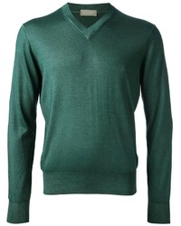 Мужской темно-зеленый свитер с v-образным вырезом от Cruciani
