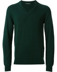 Мужской темно-зеленый свитер с v-образным вырезом от Dolce & Gabbana