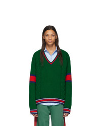 Мужской темно-зеленый свитер с v-образным вырезом от Gucci