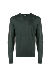 Мужской темно-зеленый свитер с v-образным вырезом от Hackett