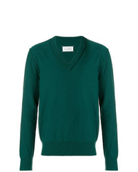 Мужской темно-зеленый свитер с v-образным вырезом от Maison Margiela