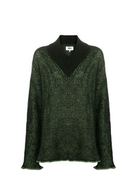 Женский темно-зеленый свитер с v-образным вырезом от MM6 MAISON MARGIELA