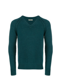 Мужской темно-зеленый свитер с v-образным вырезом от Nuur