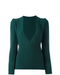 Женский темно-зеленый свитер с v-образным вырезом от Sacai