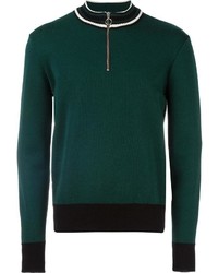 Мужской темно-зеленый свитер с воротником на молнии от AMI Alexandre Mattiussi