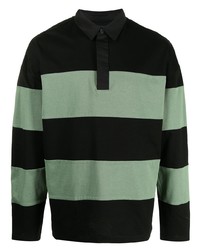 Мужской темно-зеленый свитер с воротником поло в горизонтальную полоску от Juun.J