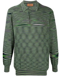 Мужской темно-зеленый свитер с воротником поло в горизонтальную полоску от Missoni