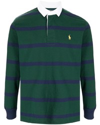 Мужской темно-зеленый свитер с воротником поло в горизонтальную полоску от Polo Ralph Lauren