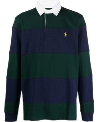 Мужской темно-зеленый свитер с воротником поло в горизонтальную полоску от Polo Ralph Lauren