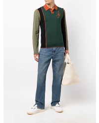 Мужской темно-зеленый свитер с воротником поло с вышивкой от JW Anderson