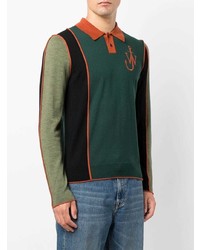 Мужской темно-зеленый свитер с воротником поло с вышивкой от JW Anderson
