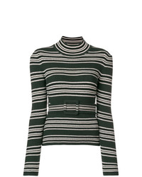 Женский темно-зеленый свитер с круглым вырезом в горизонтальную полоску от Fendi