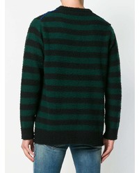Мужской темно-зеленый свитер с круглым вырезом в горизонтальную полоску от Diesel