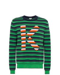 Мужской темно-зеленый свитер с круглым вырезом в горизонтальную полоску от Kenzo