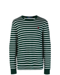 Мужской темно-зеленый свитер с круглым вырезом в горизонтальную полоску от Polo Ralph Lauren