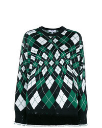 Темно-зеленый свитер с круглым вырезом в шотландскую клетку