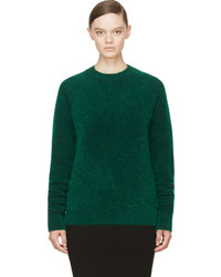 Темно-зеленый свитер с круглым вырезом из мохера