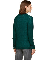 Мужской темно-зеленый свитер с круглым вырезом из мохера от BLK DNM