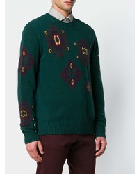 Мужской темно-зеленый свитер с круглым вырезом с вышивкой от Etro