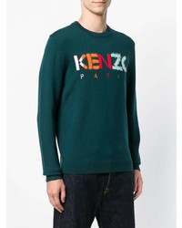 Мужской темно-зеленый свитер с круглым вырезом с принтом от Kenzo