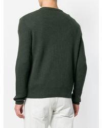 Мужской темно-зеленый свитер с круглым вырезом с принтом от Saint Laurent