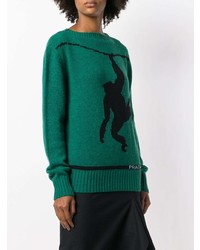 Женский темно-зеленый свитер с круглым вырезом с принтом от Prada