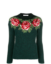 Женский темно-зеленый свитер с круглым вырезом с цветочным принтом от Philosophy di Lorenzo Serafini